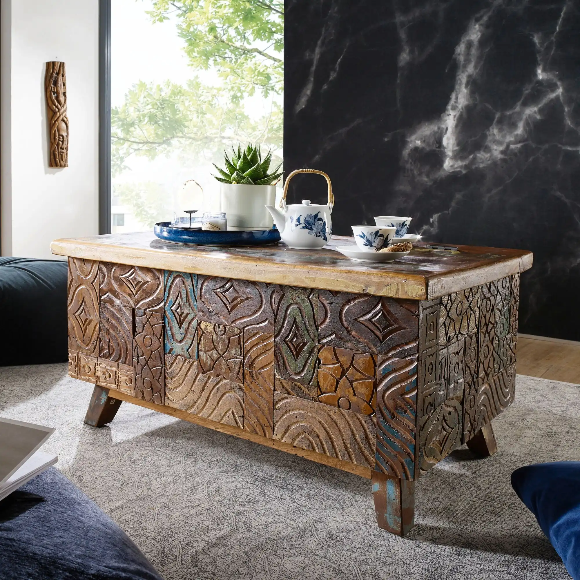 Reclaimed Wood Carved Blocks Trunk
(Knock Down) - popular handicrafts